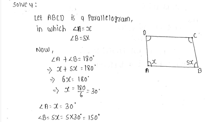 Two adjacent angles of a parallelogram are in the ratio 1 : 5. Find all the angles of the parallelogram.