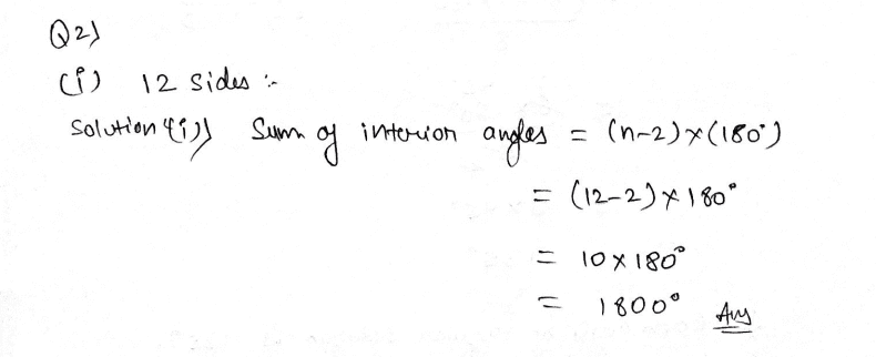 Find the sum of interior angles of a polygon of a given number of sides by using formula (n-2)*180°.