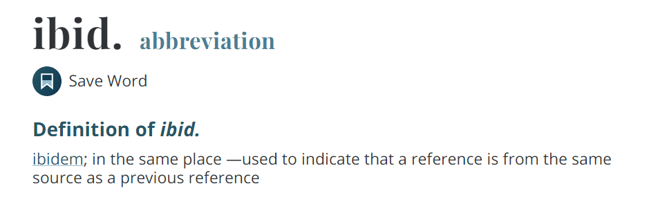 What is the full form of Ibid?