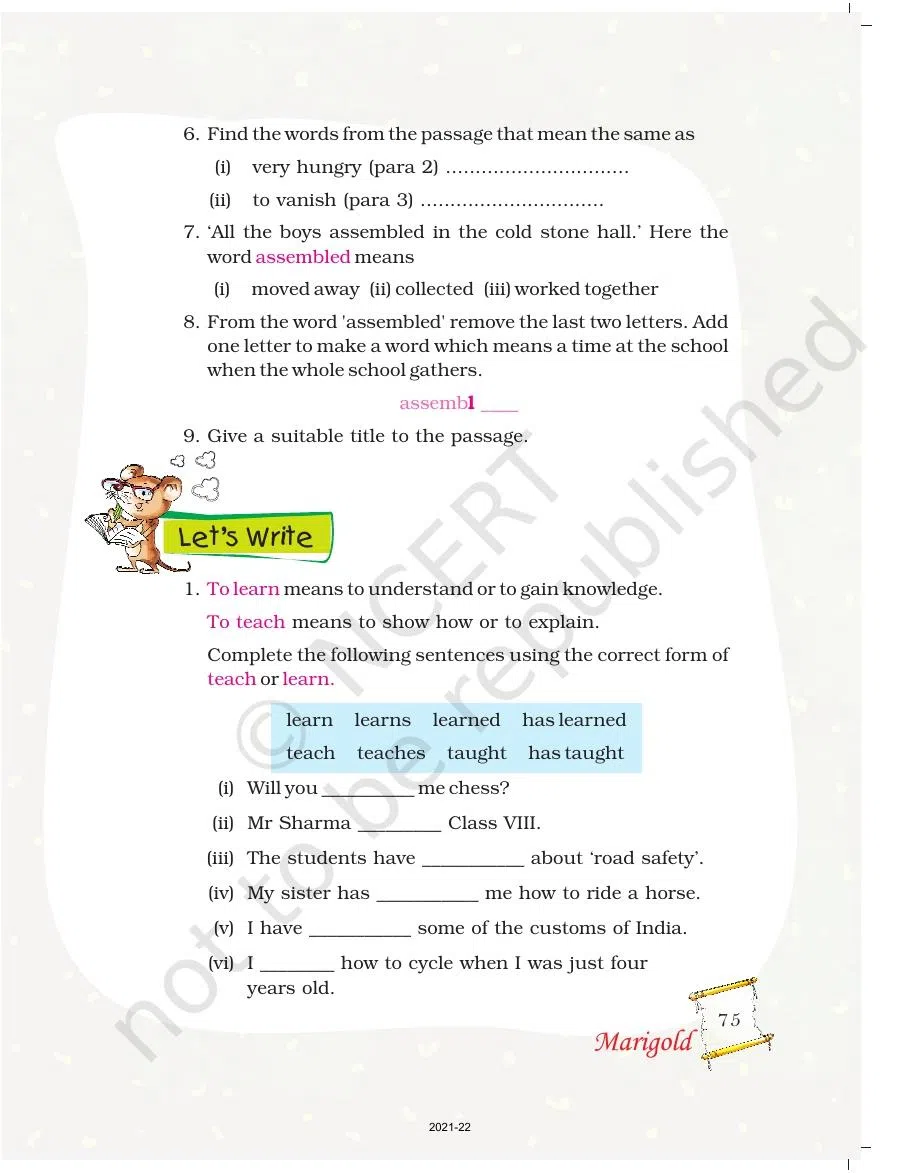 Class 5 English Marigold Chapter 4 Crying