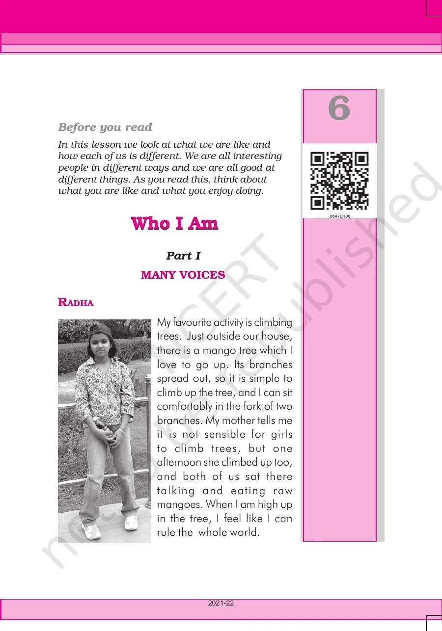 Class 6 English Honeysuckle Chapter 6 Who I Am
