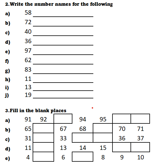 Class 1 Number System Worksheet - 1