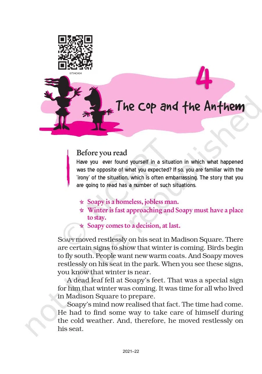 Class 7 English An Alien Hand The Cop And The Anthem Chapter 4