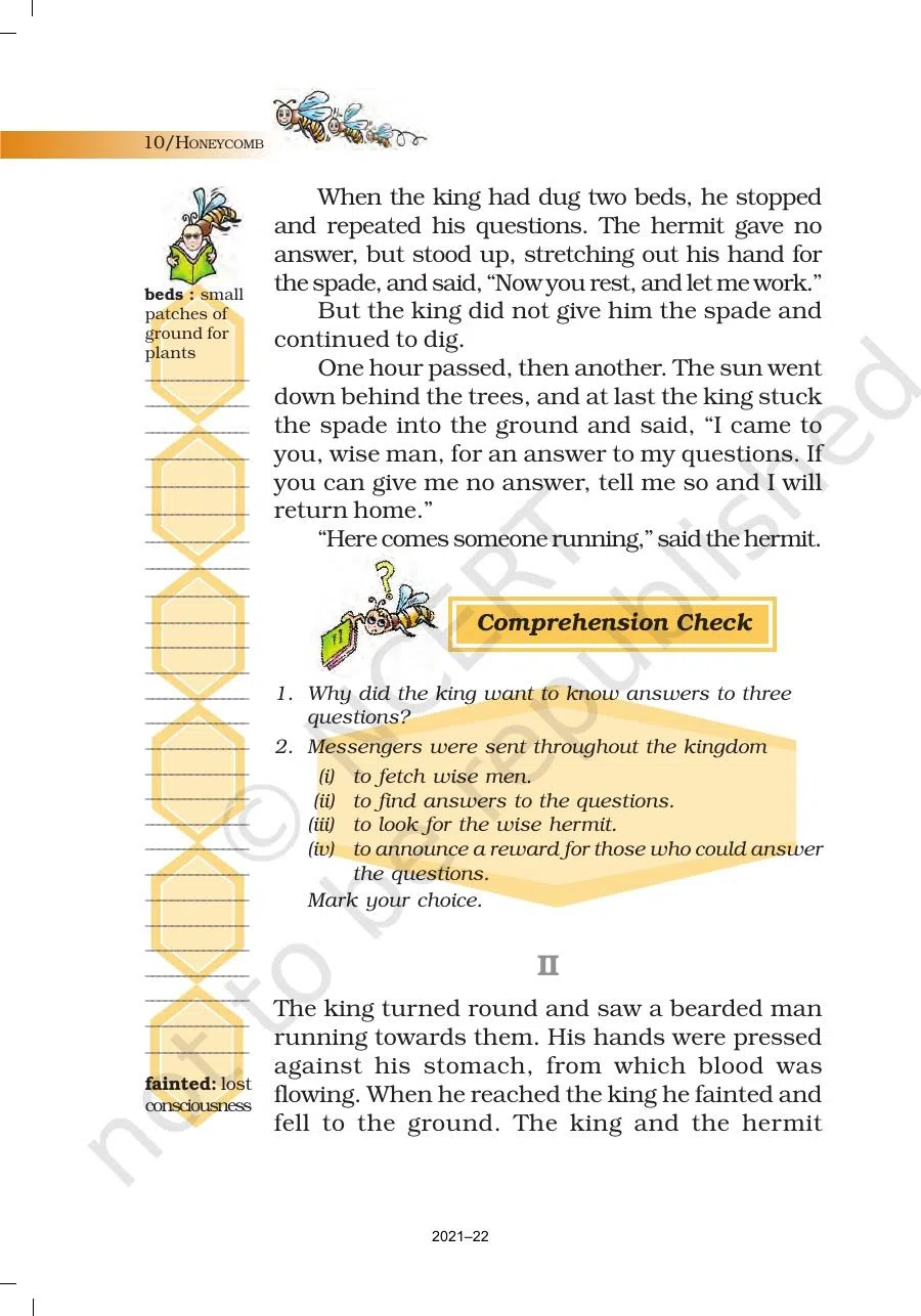 Class 7 English Honeycomb Three Questions Chapter 1