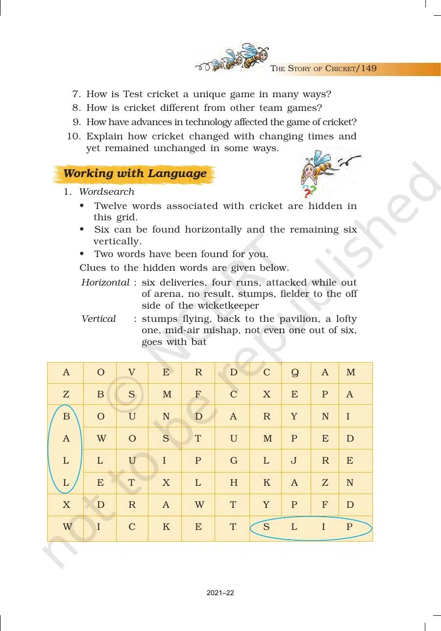 Class 7 English Honeycomb The Story of Cricket Chapter 10