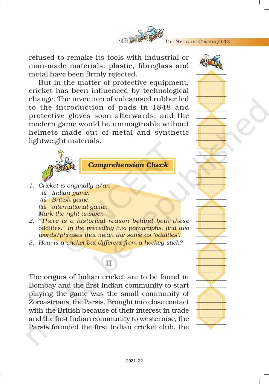 Class 7 English Honeycomb The Story of Cricket Chapter 10