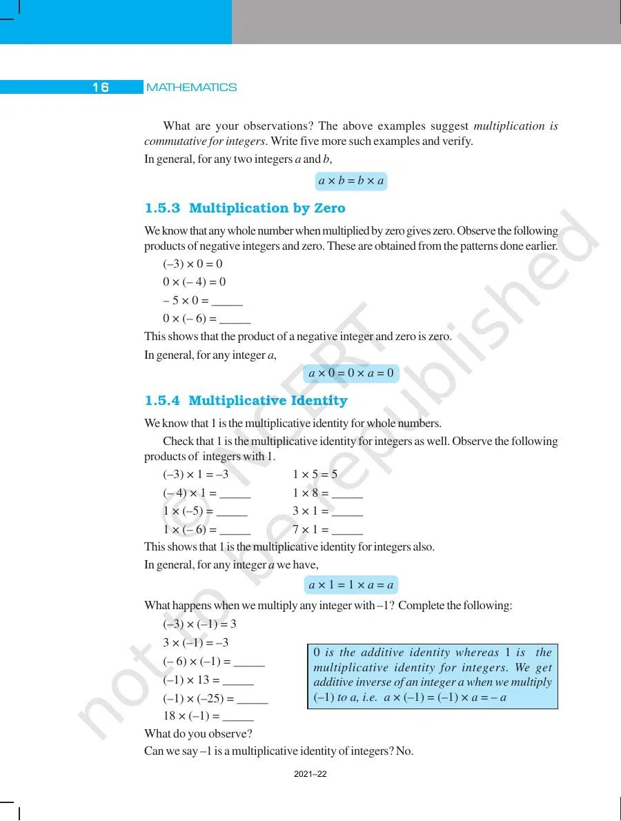 Class 7 Maths Integers Chapter 1