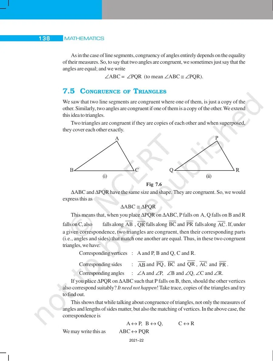 Class 7 Maths Congruence of Triangles Chapter 7