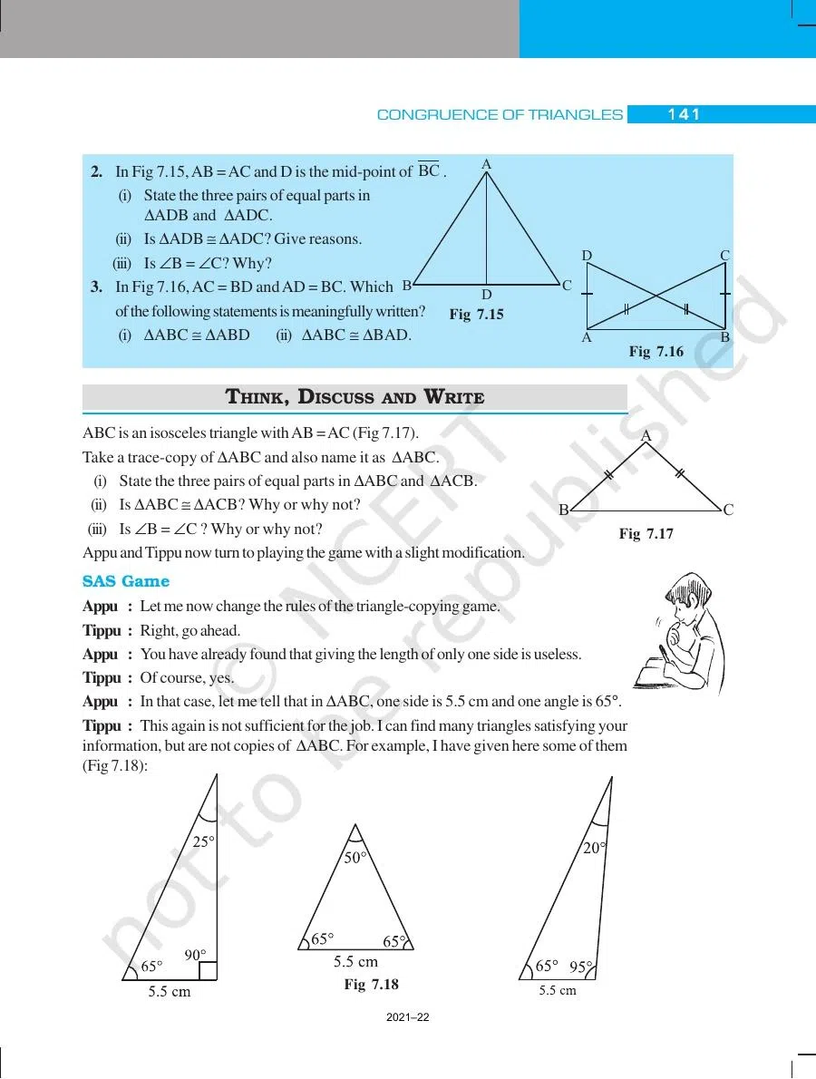 Class 7 Maths Congruence of Triangles Chapter 7