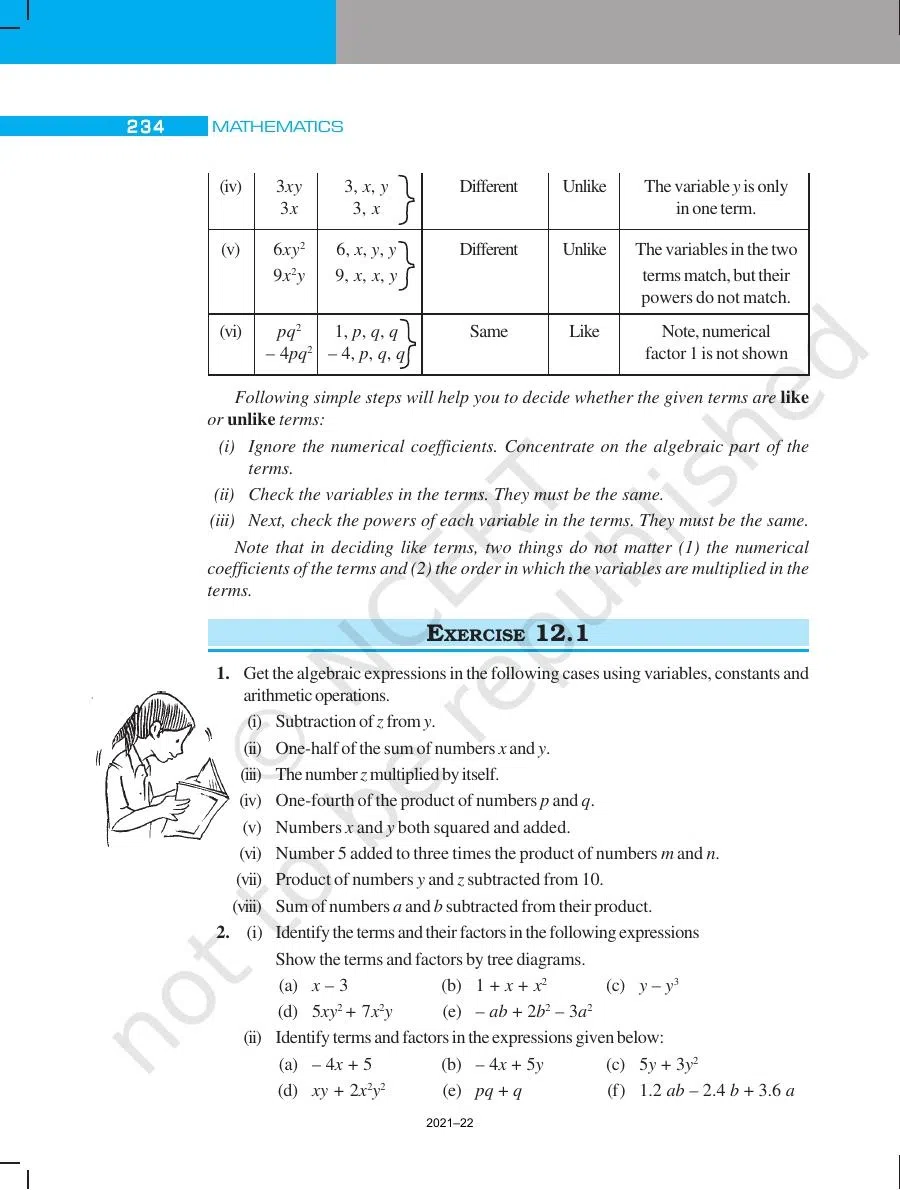 Class 7 Maths Algebraic Expressions Chapter 12