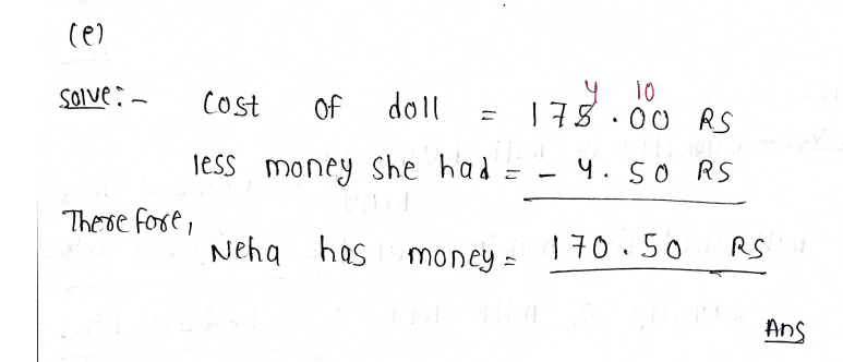 Class 5 Word Problems Worksheets on Subtraction of Decimal Numbers