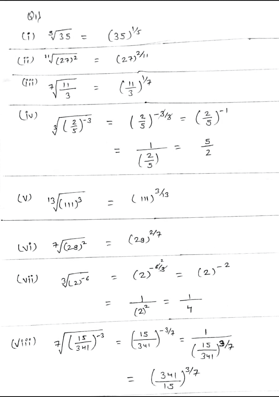 Unit-3 | Worksheet 1 Exponents And Radicals Class-8 DAV Secondary Mathematics
