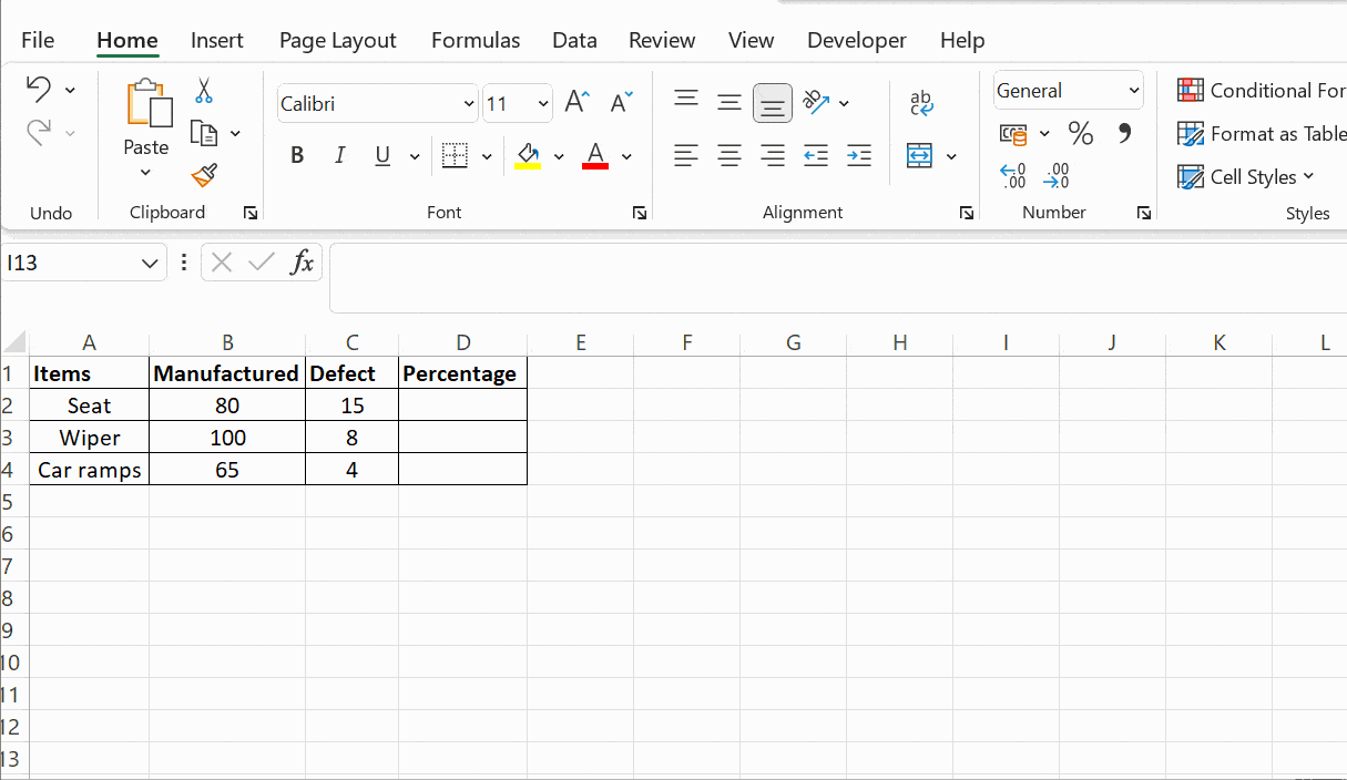 How to calculate a percentage in excel