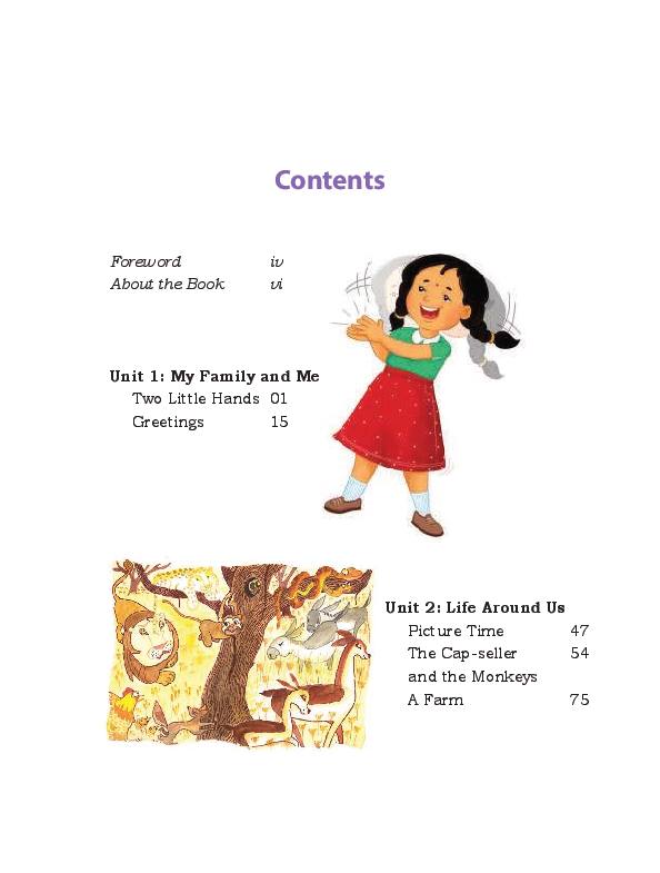 CG Board Class 1 Books PDF Download (2026-27 English & Hindi Medium) Contents page of Mridang English Reader, CG Board Class 1 textbook 2026-27