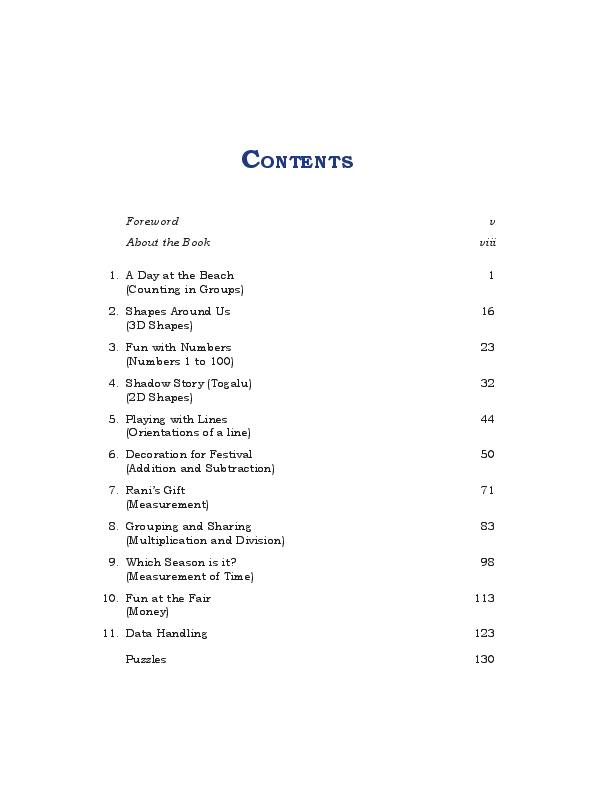 Contents page of Joyful Mathematics, CG Board Class 2 textbook 2026-27