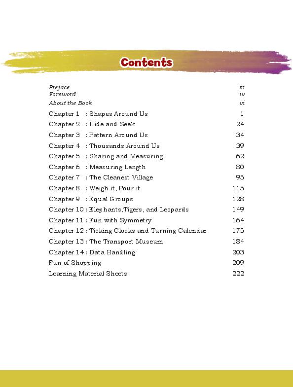 CG Board Class 4 Books PDF Download (2026-27 English & Hindi Medium) Contents page of Maths Mela (Mathematics), CG Board Class 4 textbook 2026-27