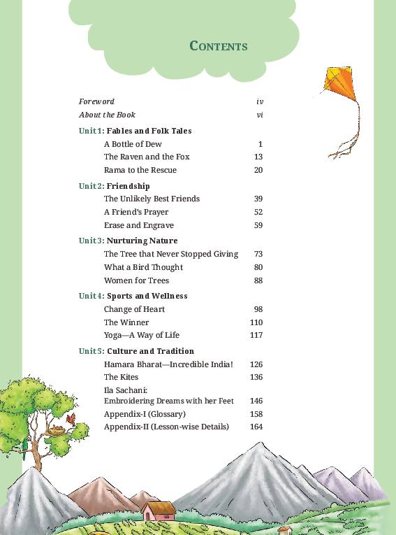 Contents page of Poorvi English Reader, CG Board Class 6 textbook 2026-27