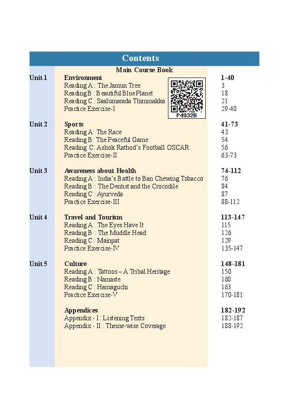 Contents page of Class 9 English Reader, CG Board Class 9 textbook 2026-27