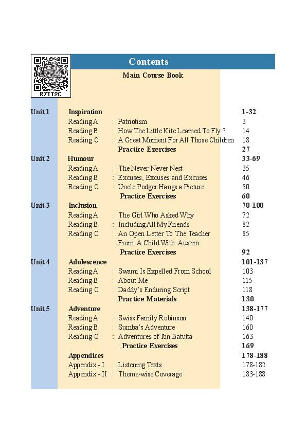 Contents page of Flight English Reader, CG Board Class 10 textbook 2026-27