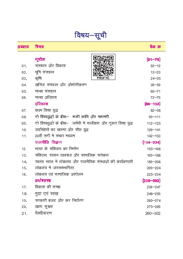 Contents page of Class 10 Samajik Vigyan (सामाजिक विज्ञान), CG Board Class 10 textbook 2026-27