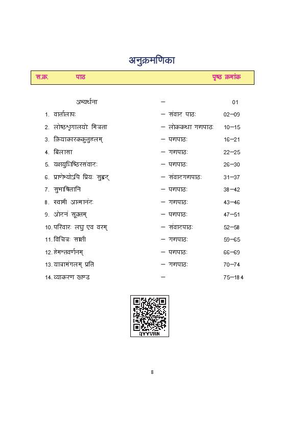 Contents page of Shyamla Sanskrit (श्यामला संस्कृत), CG Board Class 10 textbook 2026-27