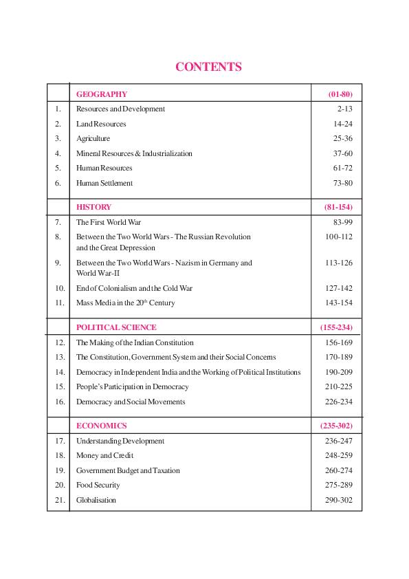 Contents page of Class 10 Social Science, CG Board Class 10 textbook 2026-27